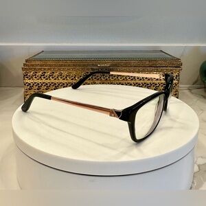 Valerian - Rx - Eyeglass Frames - Black/Rose Gold - Crystal Temple Accents - EUC